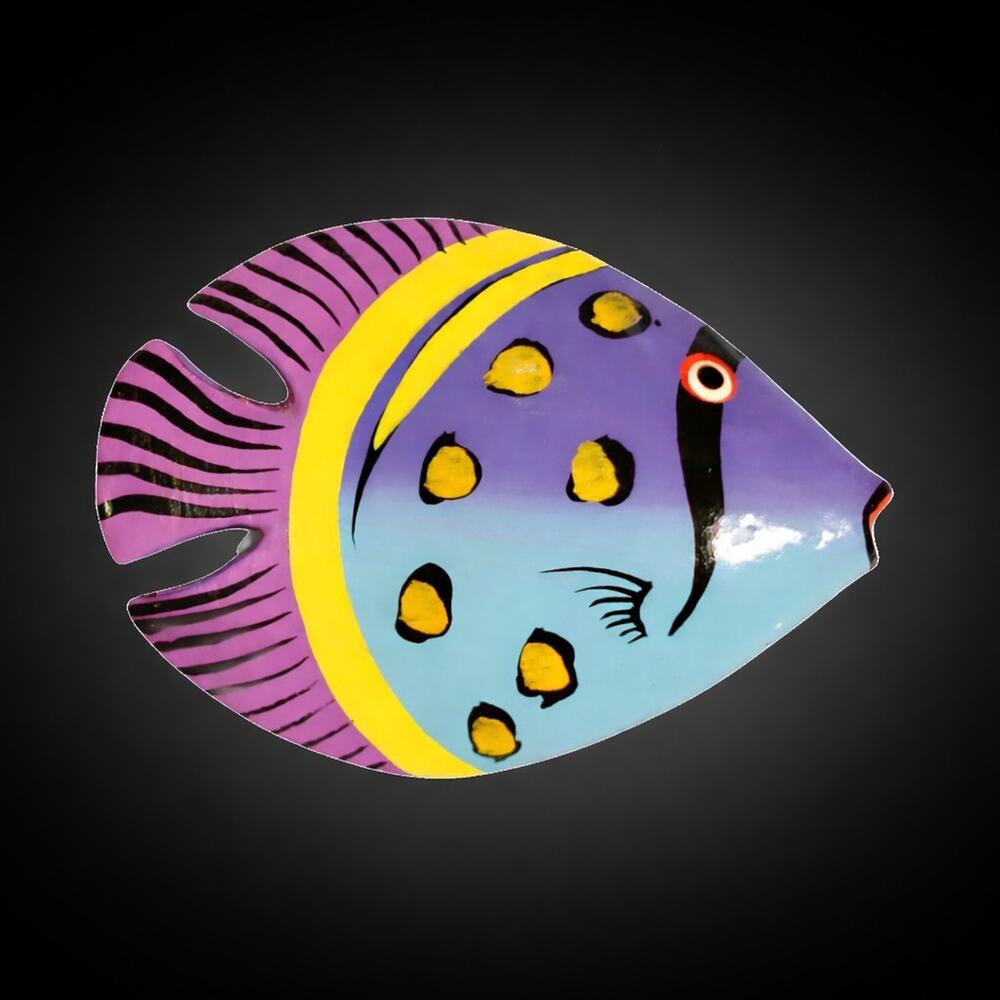 Vintage Hand painted Large Fish Brooch Pin, Blue Purple Yellow‎ 2.5" sab-11